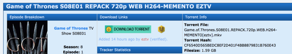 télécharger un épisode de got sur eztv