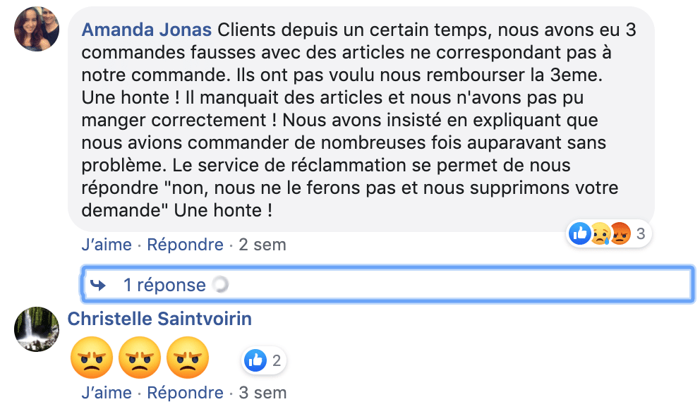 Commentaire négatif sur Facebook